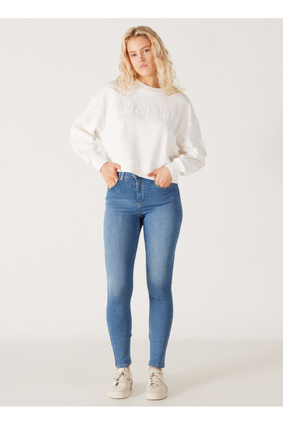 WRANGLER High Waist Super Narrow Leg Skinny Fit Light Blue Women's Denim Trousers W27H017404-Light Blue