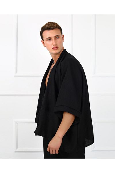 PALMMAMA Men's Black Linen Oversize Kimono