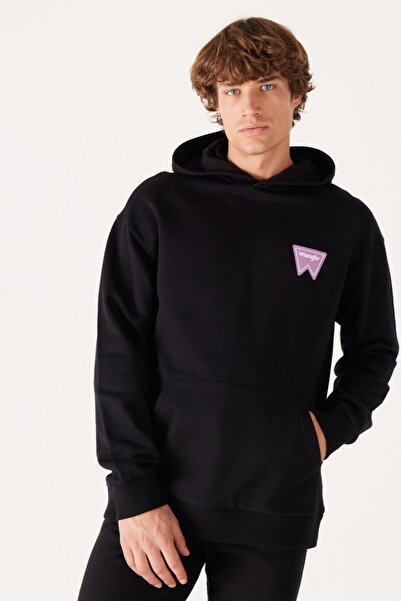 WRANGLER Loose Fit Rahat Kesim Kapüşonlu Içi Polarlı Sırt Baskılı Siyah Sweatshirt
