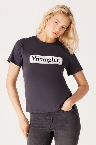WRANGLER Regular Fit Normaler Schnitt Rundhals 100% Baumwolle Schwarzes Damen T-Shirt