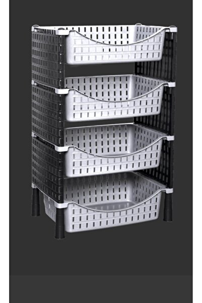 LeesHome 4 Katlı hasır Kare Siyah GRİ Plastik Sebzelik