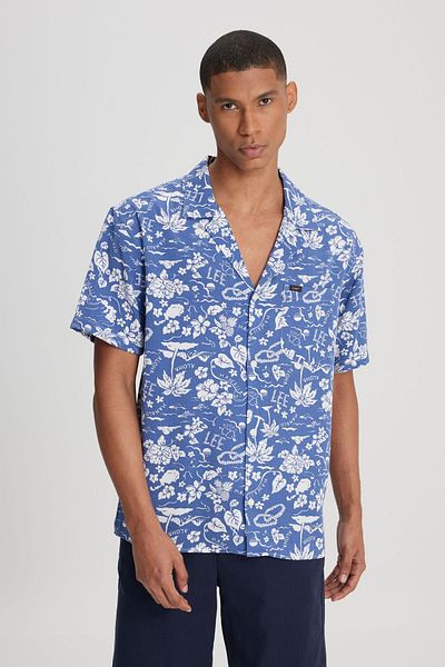 Lee Relaxed Fit Men's Blue Patterned Shirt