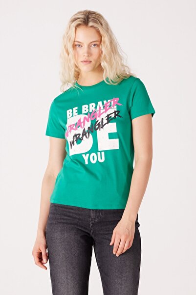 WRANGLER Slim Fit Slim Fit 100% Cotton Crew Neck Green T-Shirt