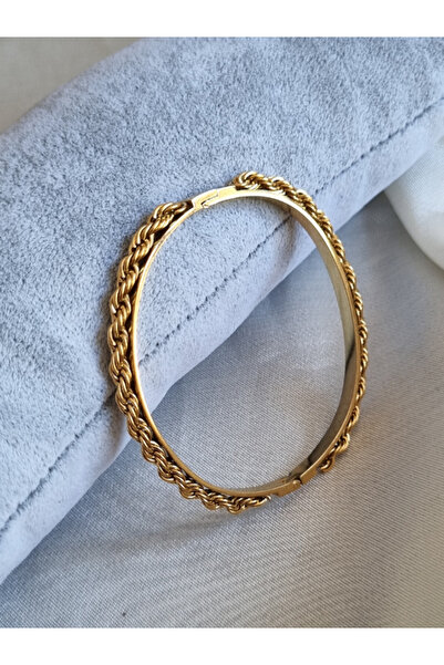 Brassito Kadın burgu zincirli çelik kelepçe gold renk kadın bileklik 316L kar...