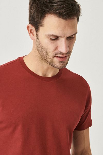 AC&Co / Altınyıldız Classics Pánske tričko Claret RedSlimFit Crew Neck 100% bavlnaBasic
