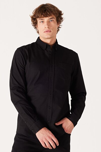 WRANGLER Regular Fit Normal Kesim %100 Pamuk Siyah Uzun Kollu Gömlek