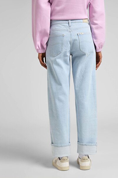 Lee Blugi elastici cu talie înaltă - Blugi Jane Cuffed pentru femei, cu croială dreaptă, picior drept, albastru gheață