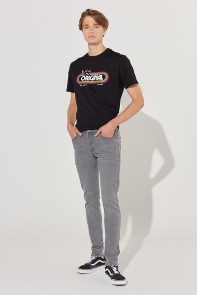 Lee Malone Skinny Fit Dar Kesim Düşük Bel Çok Dar Paça Gri Erkek Esnek Jean Denim Kot Pantolon