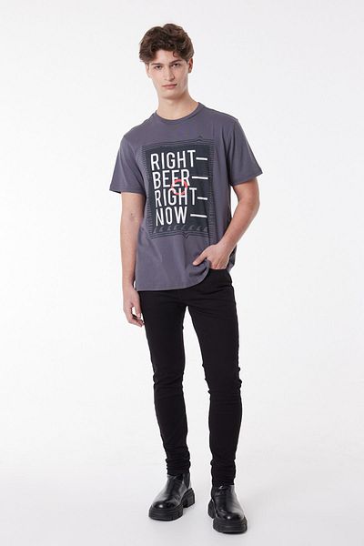 Lee Regular Fit Regular Cut Crew Neck 100% Cotton Anthracite Men's T-shirt