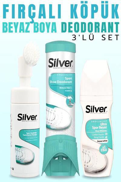 Silver Unisex Ayakkabı Deodorantı Ultra Beyaz Ayakkabı Boyası Fırçalı Temizleme Köpüğü