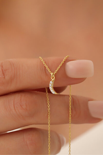 Nox Jewelry 925 Ayar Gümüş Taşlı Minimal Hilal Temalı Kolye