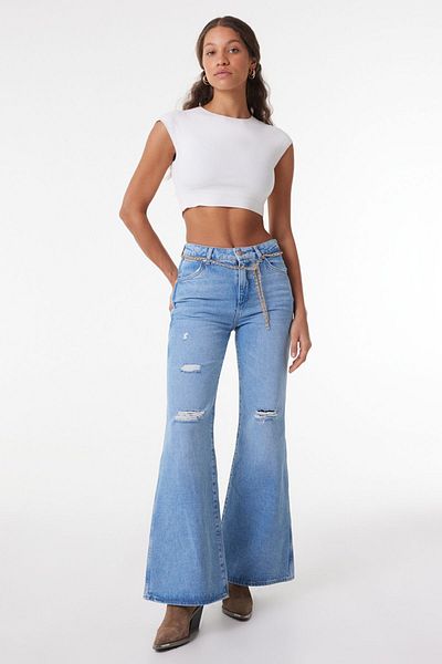 WRANGLER Wanderer Fit High Waist Wide Leg 100 % Baumwolle Cowboy Cut Damen Blue Jean Denim Jeans