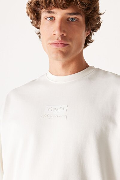 WRANGLER Loose Fit Rahat Kesim %100 Pamuk Bisiklet Yaka Kırık Beyaz Sweatshirt