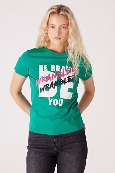WRANGLER Slim Fit Slim Fit 100% Cotton Crew Neck Green T-Shirt