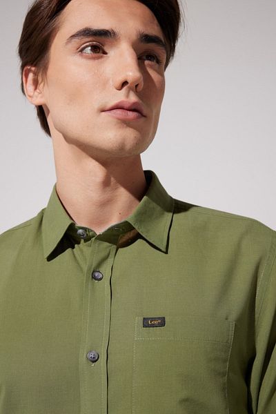 Lee Khaki Colored 100% CottonRegularFit Long Sleeve Shirt