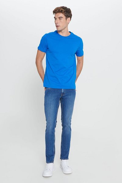 AC&Co / Altınyıldız Classics Férfi SaksBlue Crew NeckSlimFitBasicT-shirt - 100% pamut