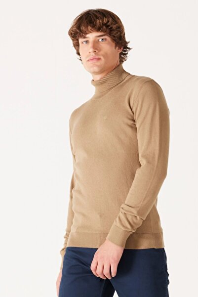 WRANGLER Balıkçı Yaka Koyu Bej Erkek %100 Pamuk Kazak W8D42PM24