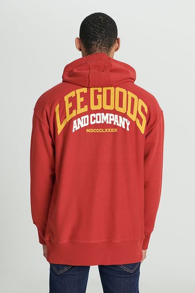 Lee Locker sitzendes, entspanntes, rotes Herren-Kapuzenpullover mit Fleece-Innenseite
