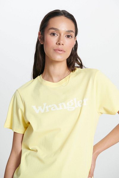 WRANGLER Regular Fit Regular Cut Crew Neck 100% Cotton Yellow Women's T-shirt