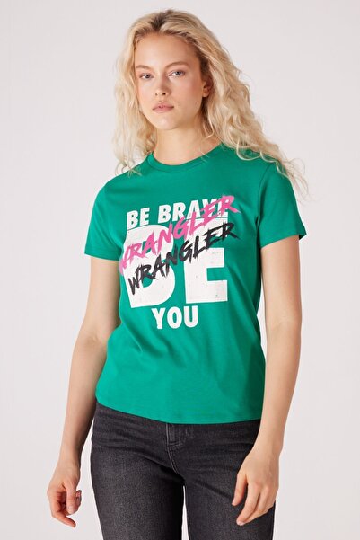 WRANGLER Slim Fit Slim Fit 100% Cotton Crew Neck Green T-Shirt