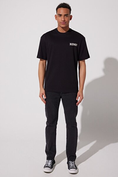 Riders by Lee Loose Fit %100 Pamuk Bisiklet Yaka Siyah Tişört