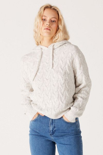 WRANGLER Normál szabású, normál szabású kapucnis ekrü kötöttáru pulóver