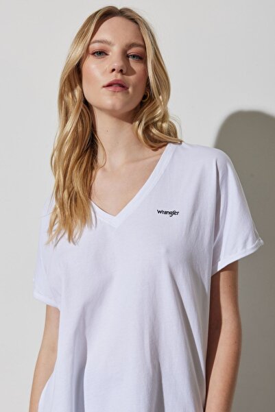WRANGLER White V-neck 100% CottonRegularFit T-shirt