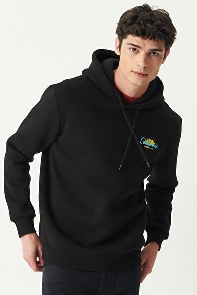 Riders by Lee Regular Fit Kapüşonlu Şardonlu Siyah Sweatshirt