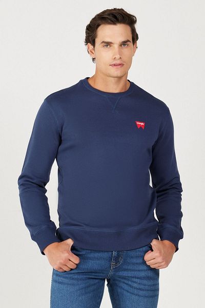 WRANGLER Navy Blue Regular Fit Crew Neck 100% Cotton Swetshirt