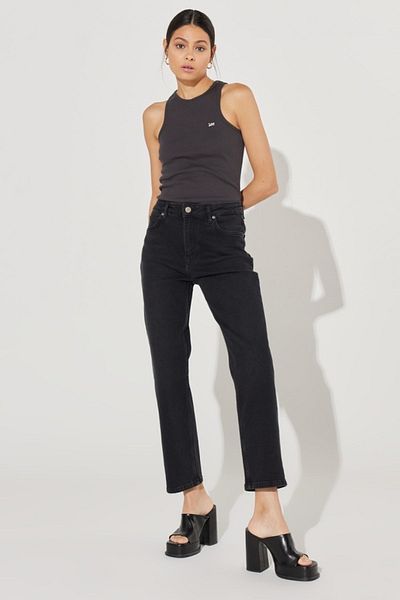Lee Schwarze, dehnbare, gerade Jeans mit hoher Taille – Carol Jeans