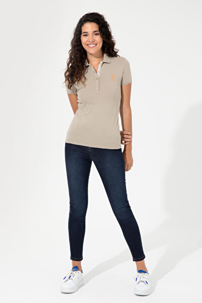U.S. Polo Assn. Χακί Χρώμα Γυναικείο μπλουζάκι με γιακά πόλο Basic