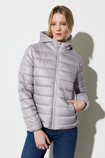 WRANGLER Gray Puffer Jacket - Regular Fit, Hooded Collar