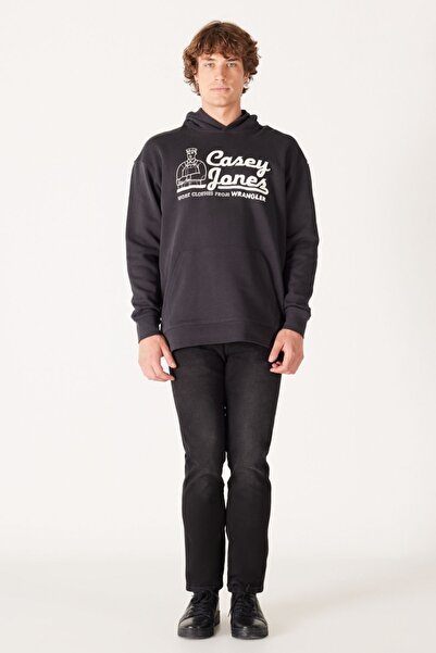 WRANGLER Φούτερ σε χαλαρή εφαρμογή, άνετη εφαρμογή, 100% βαμβάκι, με φλις εσωτερικά, σκούρο γκρι