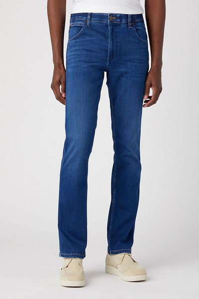 WRANGLER Blue Stretchy Greensboro Jeans - Low Waist, Regular Straight Fit Denim Jeans