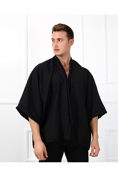 PALMMAMA Men's Black Linen Oversize Kimono