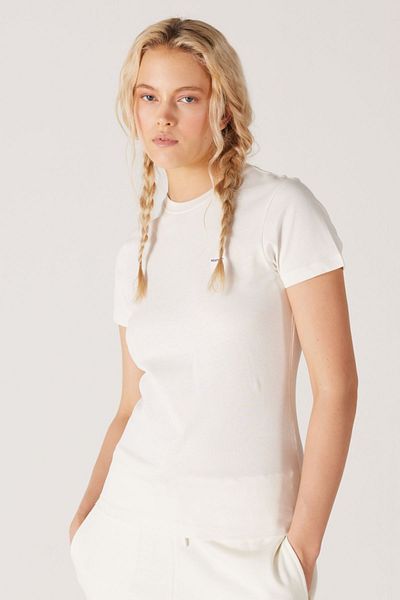 WRANGLER Slim Fit Slim Fit Crew Neck 100% Cotton Women's Off-White Logo T-Shirt