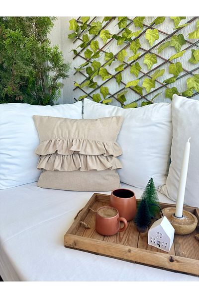 Decamor home Husă de pernă model cu volane bej