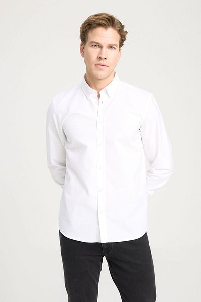 WRANGLER White Oxford Shirt - 100% Cotton, Long Sleeve, Regular Fit