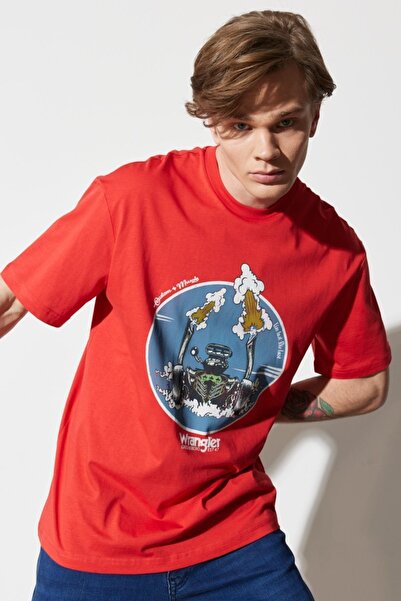 WRANGLER Comfortable Fit - 100% Cotton Red Crew Neck T-shirt