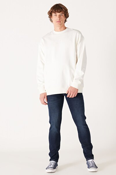 WRANGLER Loose Fit Rahat Kesim %100 Pamuk Bisiklet Yaka Kırık Beyaz Sweatshirt