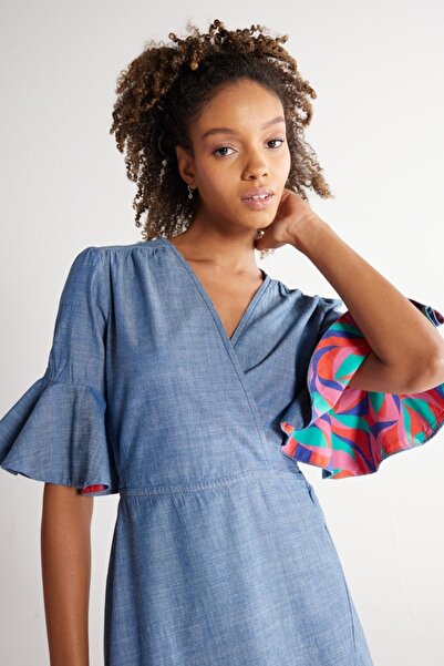 WRANGLER Regular Fit Normal Kesim %100 Pamuk V Yaka Jean Kot Kısa Elbise