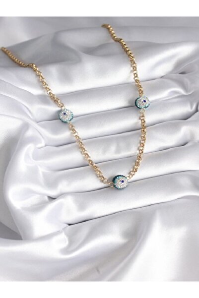 stainless steell Paslanmaz Kararmaz Çelik Zirkon Taşlı Nazar Boncuklu Kolye