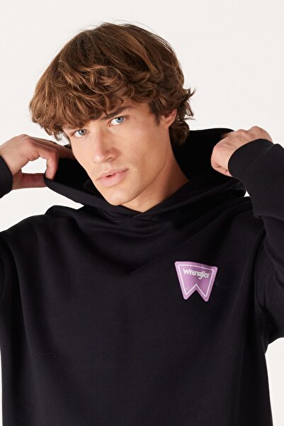 WRANGLER Loose Fit Rahat Kesim Kapüşonlu Içi Polarlı Sırt Baskılı Siyah Sweatshirt