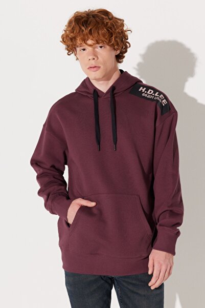 Lee Loose Fit Rahat Kesim Kapüşonlu Içi Polarlı Sırt Baskılı Bordo Sweatshirt