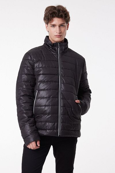 Lee Regular Fit Normal Cut High Collar Black Puffer Coat