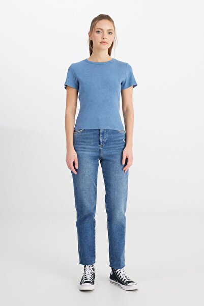 WRANGLER Slim Fit Slim Fit Crew Neck Navy Blue T-Shirt