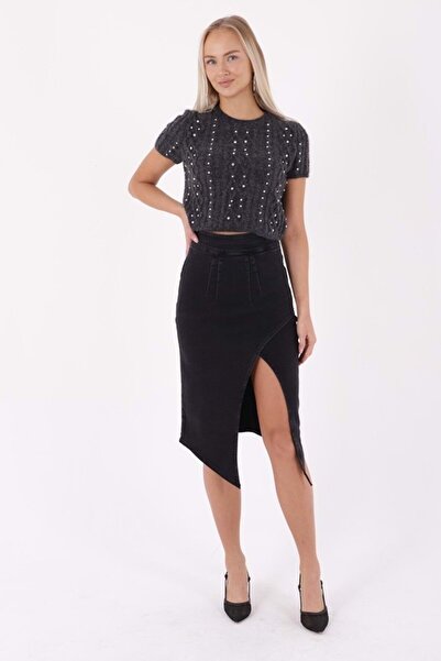 RICHMOST Yandan Yırtmaç Detaylı ve Önü Pensli Dar Kalıplı Cepsiz Kadın Kot Et...