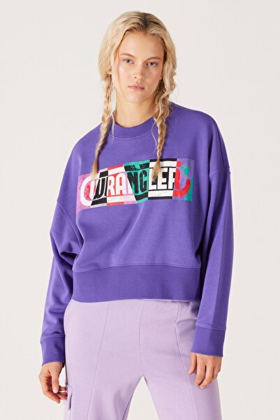 WRANGLER Relaxed Fit Geniş Kesim Bisiklet Yaka Mor Kadın Sweatshirt