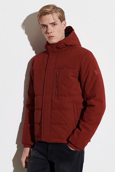 WRANGLER Regular Fit Regular Cut Hooded Red Puffer Jacket