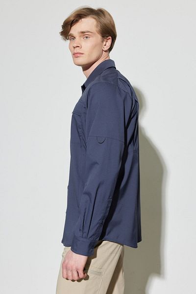 ALL TERRAIN GEAR -x- Wrangler All Terrain Gear Regular Fit Regular Cut Stretch Marineblaues Langarmshirt
